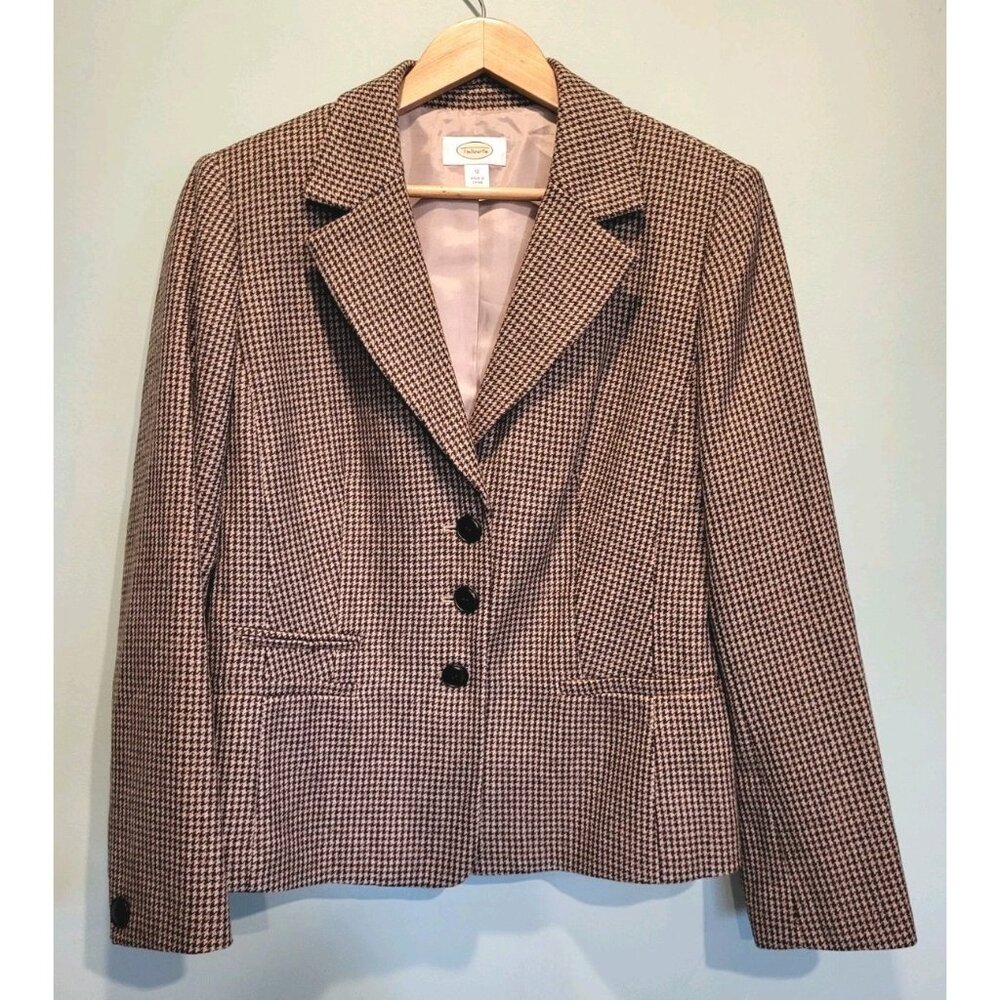 Vintage Talbots Brown Houndstooth 3 Button Wool Blazer Sz 12